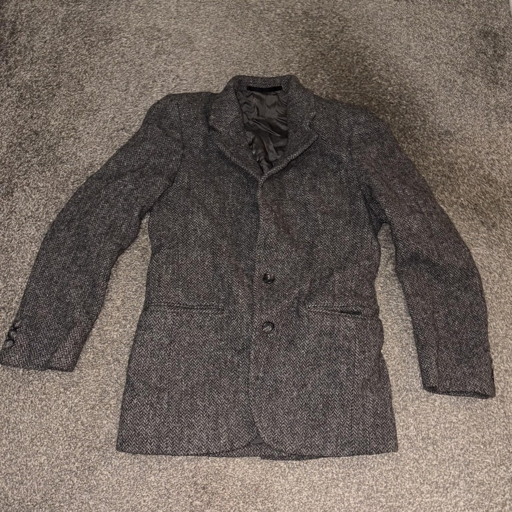 Calvin Klein Sport Coat Gray Herringbone Tweed Blazer Made In France